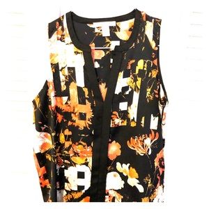 Bright, black, floral sleeveless silky blouse